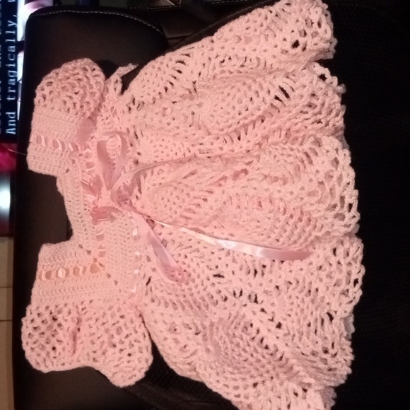 None Other - Charming Pink Crochet Baby Dress